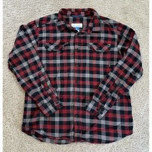 Columbia Mens Medium Long Sleeve Button Up Plaid Shirt Omni-Wick Red Black
